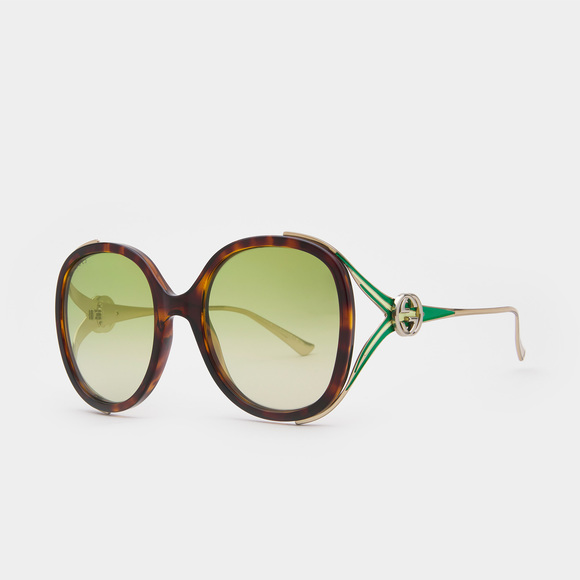 NWT GUCCI GG0226S - 006 Gold Green Oversized Sunglasses - Picture 5 of 10